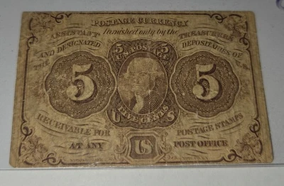 Civil War Era US 5 Cents Postage Currency Note 1862 Act Approved - Image 1 of 4