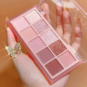 10 Farben Lidschatten Palette, Matt & Glitzer & Schimmer Lidschatten Make-up, Pink - Bild 1 von 8
