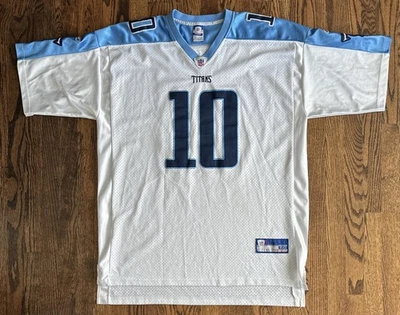 Camiseta cosida Reebok NFL Tennessee Titans Vince Young #10 blanca azul 60 4XL Foto 1 de 4