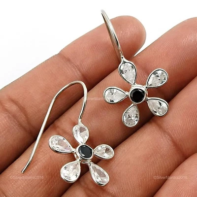 Orecchini A Gancetto In Argento 925 Con Zirconi Cubici Naturali Regalo Di Natale - Immagine 1 di 4