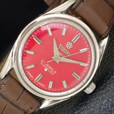 RELOJ SUIZO VINTAGE TITONI AIRMASTER TITOFLEX CUERDA MANUAL HOMBRE ROJO a703213-1 Foto 1 de 4