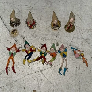 Vintage Set Of 10 Dwarf / Elf MCM Pine Cone Pipe Cleaner Christmas Ornaments - Bild 1 von 4