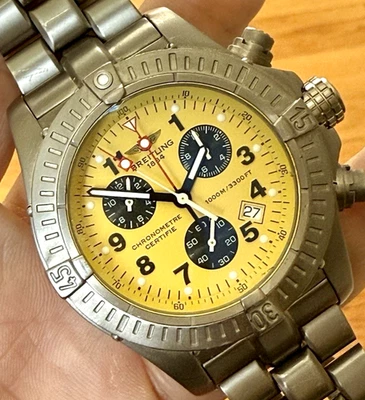 BREITLING CHRONO AVENGER M1 TITANIUM 44MM YELLOW DIAL E73360 - MINT BOX - Image 1 of 4