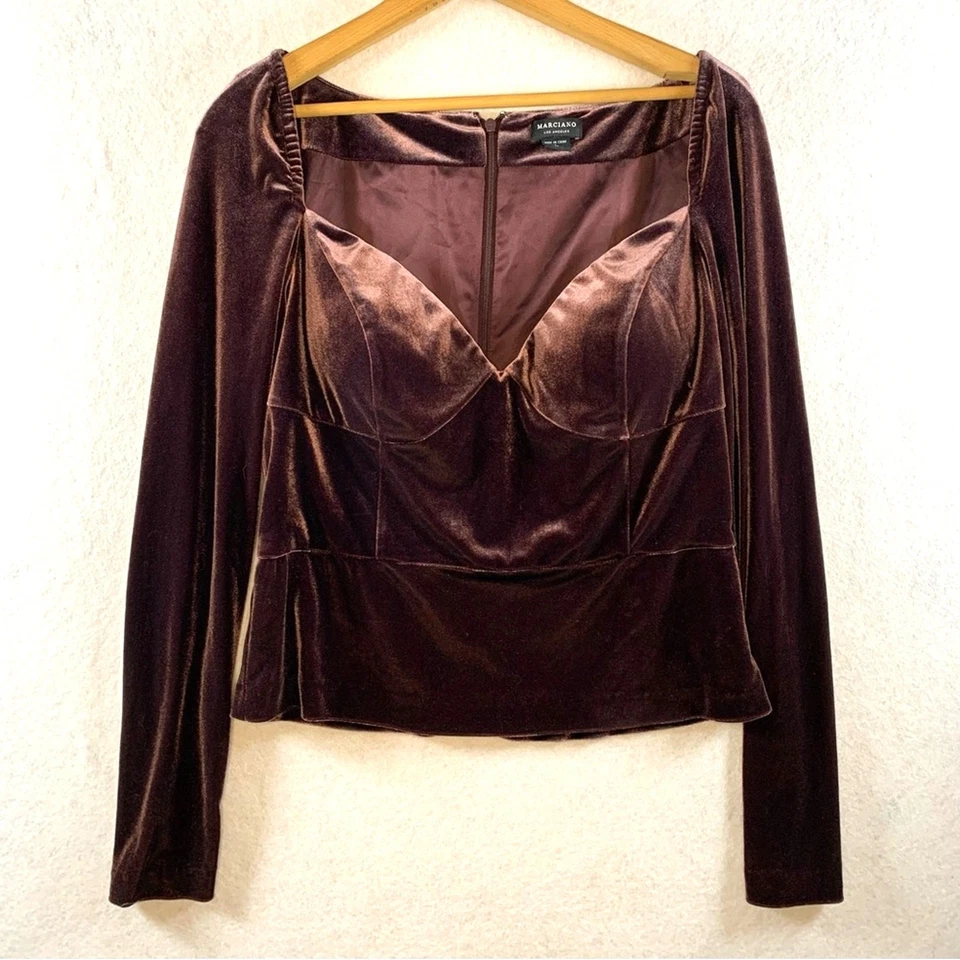 Top Bustier de terciopelo para mujer Marciano talla L ciruela caprichoso coqueta glamour femenino Foto 1 de 4