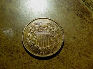 Post U.S. Civil War Era Very Nice Original 1868 Partial "WE" Two Cent Coin 1 M23 - Picture 1 of 2