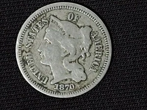 US 3 cents, 1870 Three Cent Nickel - Picture 1 of 2