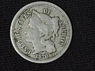 US 3 cents, 1870 Three Cent Nickel - Image 1 of 2