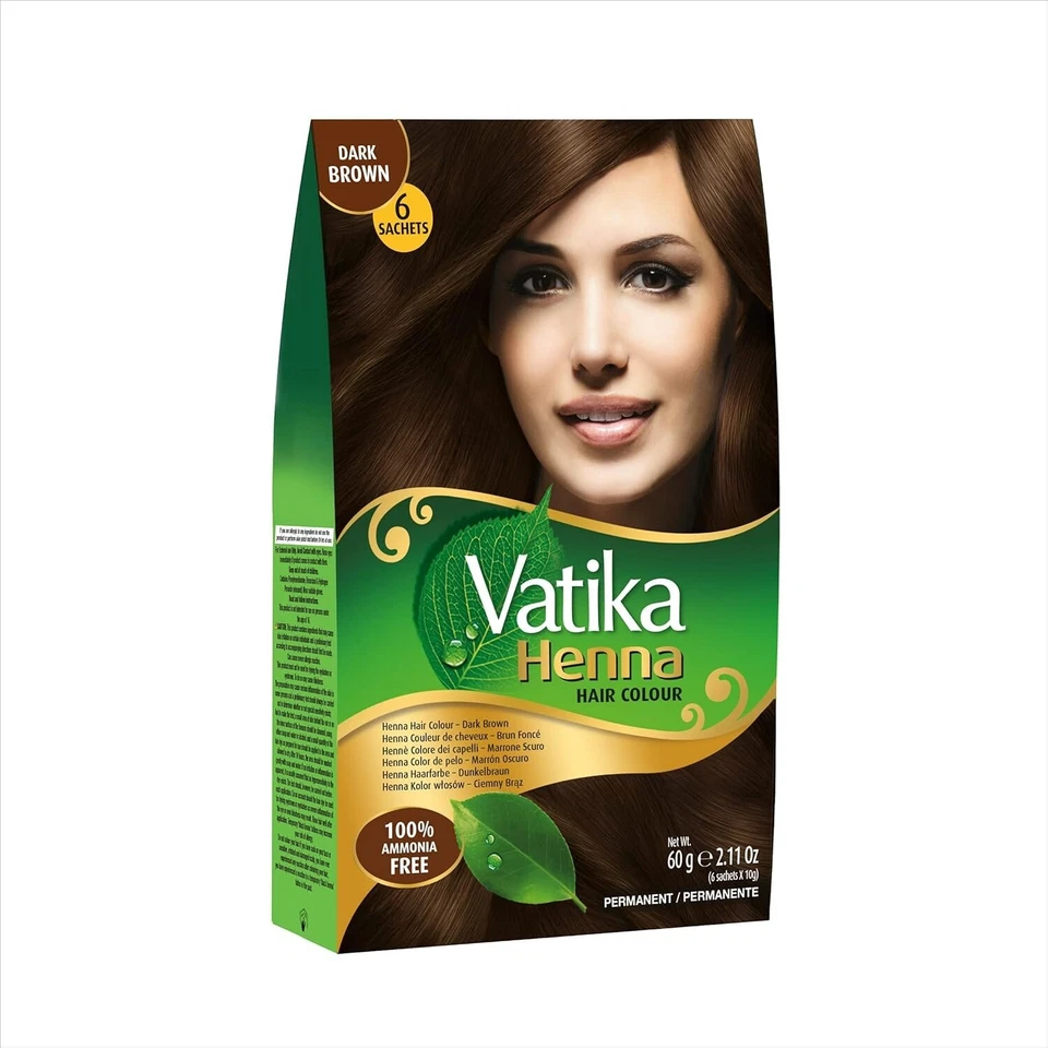Cor de cabelo Dabur Henna - Marrom escuro, tintura, sem amônia, 18 saquetas X 10g [pacote com 3 - Imagem 1 de 4