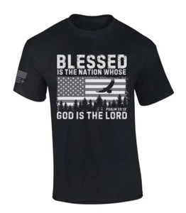 Trenz Shirt Company Mens Christian Tshirt Blessed is the Nation Whose God is - Picture 1 of 1
