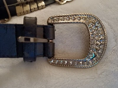 Vintage Unbranded Black Belt With Silver Embellished Buckle/Slide Charms - Image 1 of 4