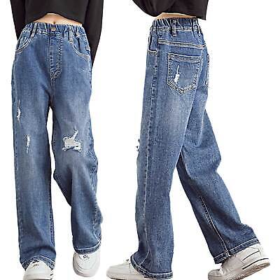 Pantaloni In Denim Retrò Per Ragazze Strappati Effetto Invecchiato Fori Jeans Elasticizzati Pantaloni In Denim • 43.13€