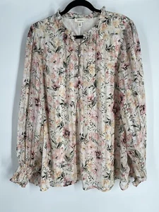 TAMARA H top donna manica lunga avorio floreale 1X filo oro foderato trasparente comfort - Foto 1 di 12