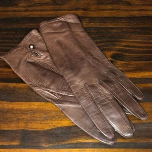 Vintage Van Raalte 100% Silk Brown Short Pair of Gloves Button Closure Formal - Picture 1 of 9