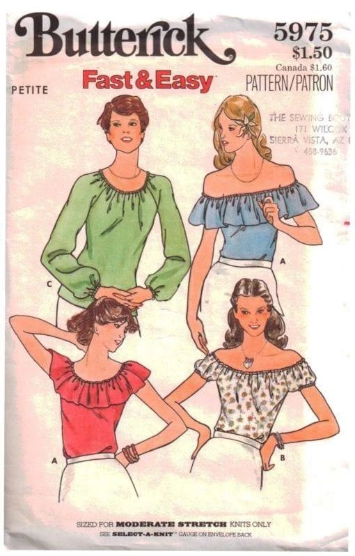 VTG CUT BUTTERICK # 5975 SZ SMALL 8-10 GYPSY TOPS SEWING PATTERN KNITS - Image 1 of 1