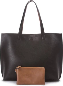 Reversible Tote Bag - Vegan Leather Womens Shoulder Tote with Wristlet - Picture 1 of 7