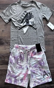 NWT Nike Jordan Boys YLG Gray/Black/White/Purple/Blue Fleece Shorts Set Large - Picture 1 of 3