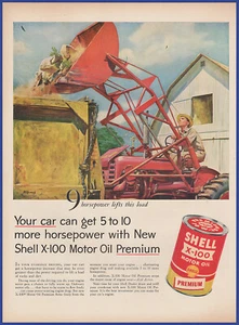 Vintage 1955 SHELL X-100 Motor Oil Can Tractor Ephemera 50's Print Ad - Picture 1 of 1