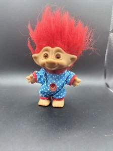 Vintage Ace Novelty Treasure Troll, Red Hair, Blue PJ’S 4in Jewel Belly Troll - Picture 1 of 2