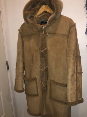 Vintage Afghan Design Coat Hooded Size S Tan Faux Suede Fur Lined Afghan Style - Image 1 of 4