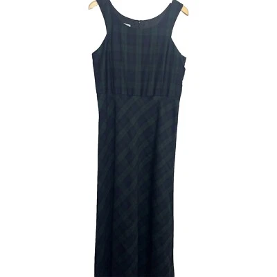 Maxi Vestido De Colección Laura Ashley Lana Sin Mangas Talla 8 Verde Tartán Cuadros Hecho en Reino Unido Foto 1 de 4