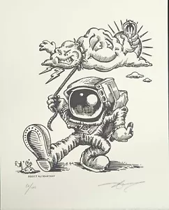 AJ Masthay 2017 I Believe in Science Astronaut Letterpress signierter Mini-Kunstdruck - Bild 1 von 3