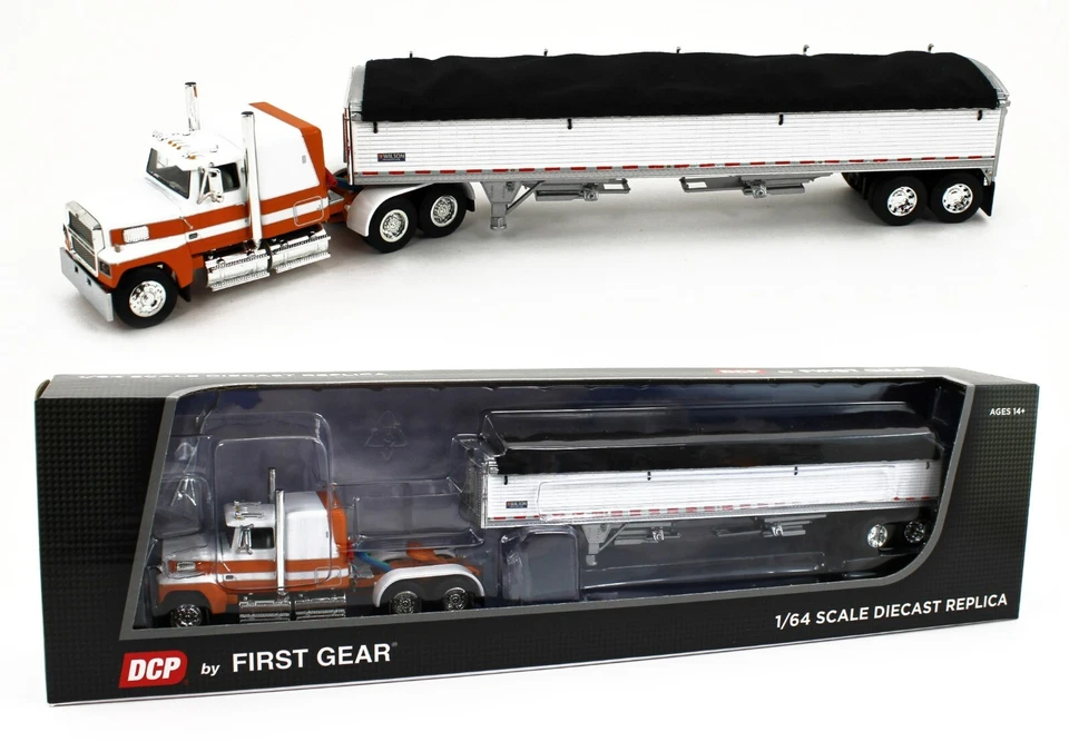 DCP 1:64 *WHITE & ORANGE* FORD LTL 9000 Flattop & Wilson Grain Trailer *NIB* - Image 1 of 4