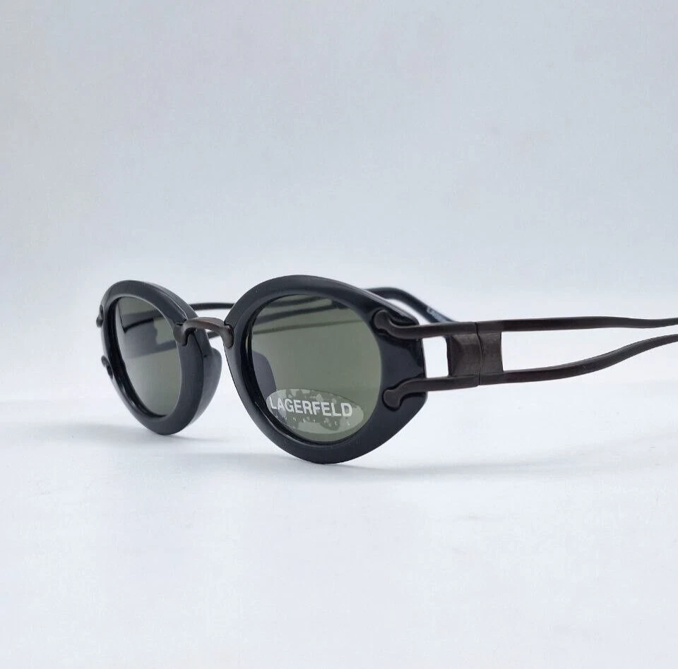 Vintage Karl Lagerfeld Black Oval Sunglasses Women's 90s m:4108 01 NOS With Cace - Image 1 of 4
