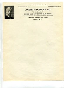 Vintage Illustrated Letterhead JOSEPH McDONOUGH RARE & SECONDHAND BOOKS AlbanyNY - Picture 1 of 1