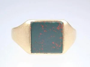 Super Vintage Men's Mid Century 9K Gold Bloodstone Signet Pinkie Ring 1963 8.25 - Picture 1 of 21