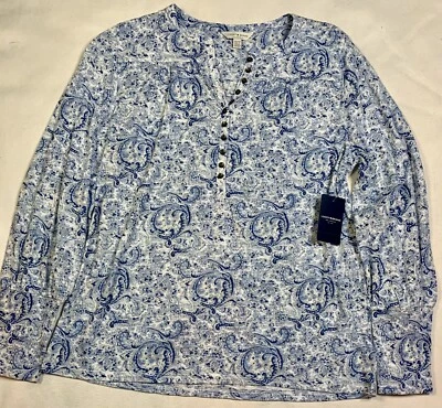 Lucky Brand Shirt Women's XS Blue & White Paisley Long Sleeve NWT - Image 1 of 4