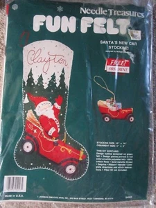 Cross Stitch Kit  Needle Treasures "Santa's New Car" Stocking 04023 NEW Fun Felt - Picture 1 of 3