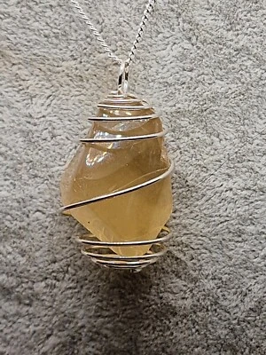 Ciondolo vero QUARZO CITRINO pietre dure naturali oro argento collana cristallo - Immagine 1 di 4