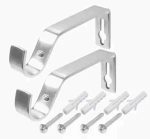 2 X Heavy Duty Metal Curtain Rod Pole Wall Brackets Screw Hook Holder UK - Picture 1 of 5