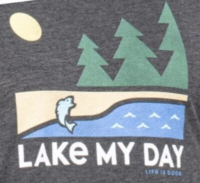 Camiseta grande nueva con etiquetas Life is Good Lake My Day Fishing negra SS ligera fresca para hombre Foto 1 de 3
