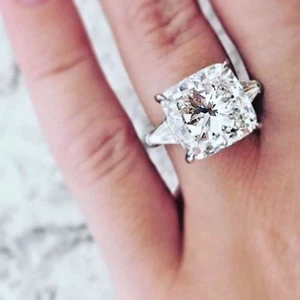3.50 Ct Cushion Cut G SI1 3-Stone Baguette Diamond Engagement Ring 14k GIA - Picture 1 of 4