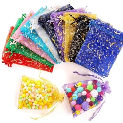 20/50/100 Moon Star Organza Gift Bags Wedding Jewelry Drawstring Xmas Pouches - Image 1 of 4