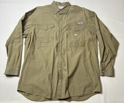 Camisa Columbia PFG Para Hombres Grande Caqui Manga Larga Malla Ventilada Pesca Abotonada Foto 1 de 4