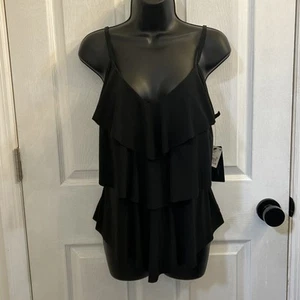 NWT Aqua Green Brand Black Women’s Tiered Swimsuit Tankini Top Size Large 12/14 - Picture 1 of 20