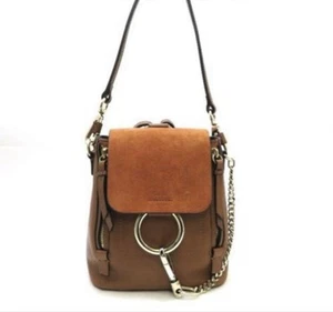 Chloe Faye Backpack Chain Hardware Leather Suede Brown - Picture 1 of 5