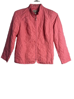 Chicos Women's Sz 1 (M8) Pink Quilted Waves Design Collared Zip Up Jacket - Image 1 of 4