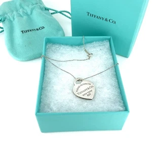 Tiffany & Co Please Return To Sterling Silver Heart Pendant Necklace Box & Pouch - Picture 1 of 10