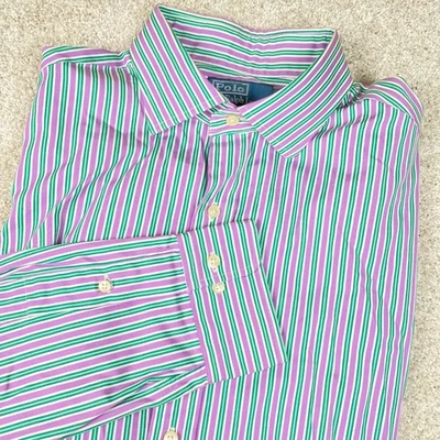 Polo Ralph Lauren Men's Striped Dress Shirt Classic Fit Green Purple 16.5 34/35 - Image 1 of 4