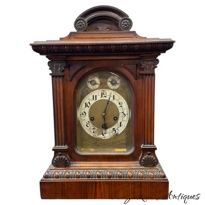 Antiguo Junghans palo de rosa esfera de latón tallado soporte reloj Westminster grande Foto 1 de 4