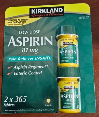 Kirkland Signature Low Dose Aspirin  81 mg  730 Tablets ( 2 x 365 ) Exp 02/2028 - Image 1 of 4