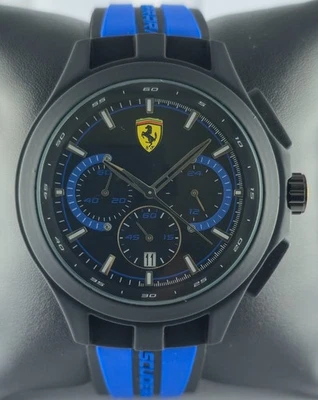 Reloj pulsera de cuarzo Ferrari de lujo cronógrafo para hombre esfera negra banda de goma Foto 1 de 4