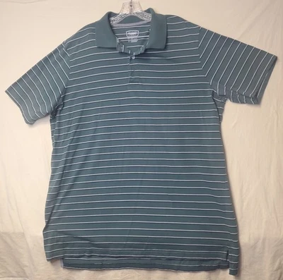 Foundry Green w Navy Blue&White Stripes Short Sleeve Polo Shirt 2XLT  - Image 1 of 3