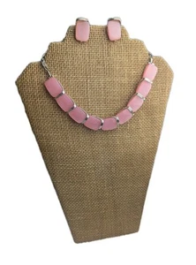 Lisner signiert VINTAGE! Halskette & Ohrclips rosa Lucite silberfarben apr25 - Bild 1 von 22