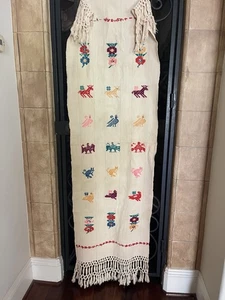 LEINEN BESTICKT TISCHLÄUFER GOBELIN TIERE VÖGEL FARBE HANDARBEIT MEXIKANISCH VINTAGE - Bild 1 von 14