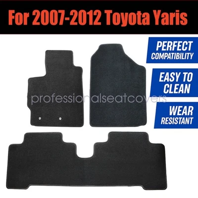 Floor Mats Carpet Velour Fits 2007 2008 2009 2010 2011 2012 Toyota Yaris Black - Image 1 of 4