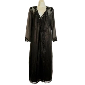 Vintage Val Mode Black Peignoir Set Lace Nylon Nightgown Robe Rare Lingerie Glam - Picture 1 of 21